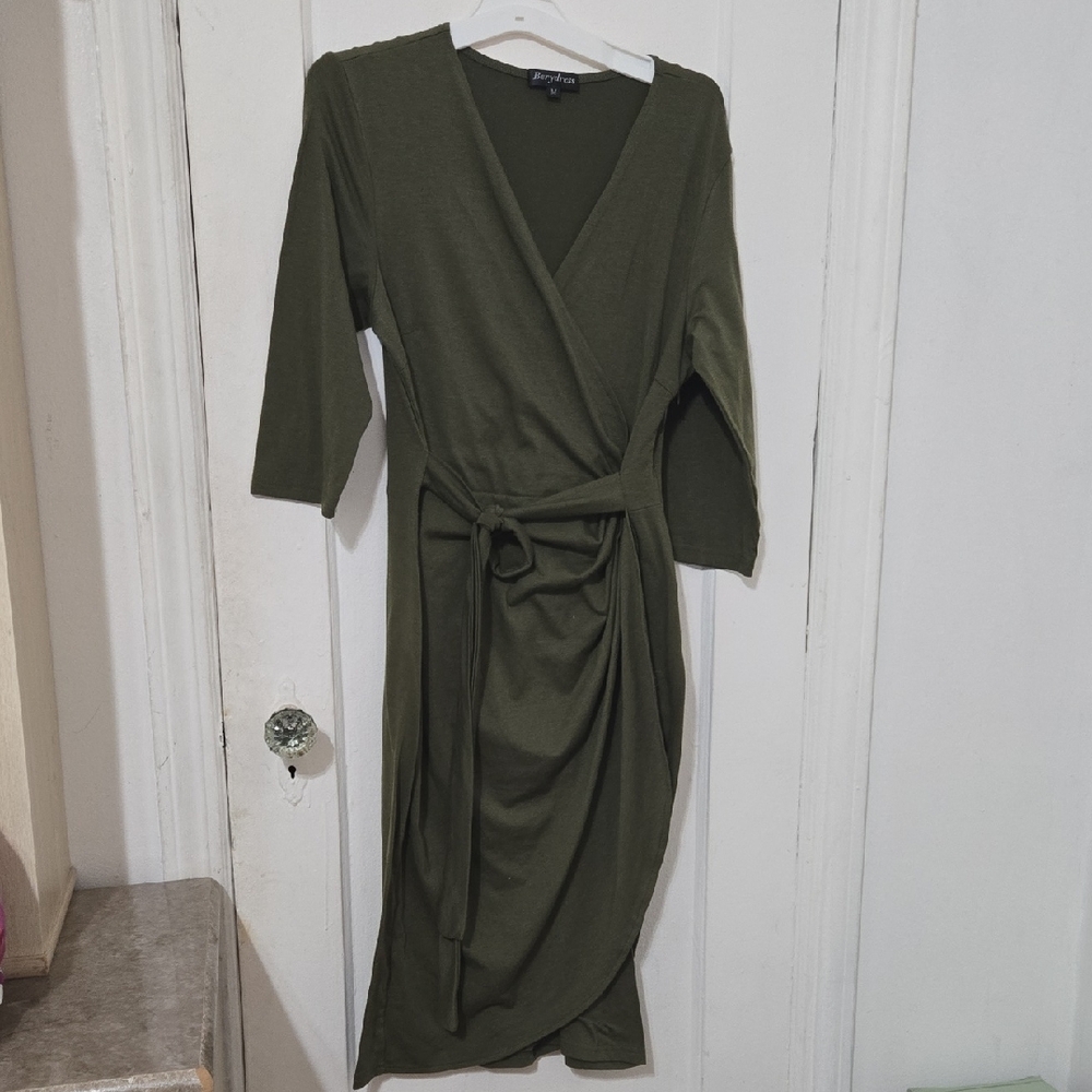 Elegant Olive Green Wrap Dress